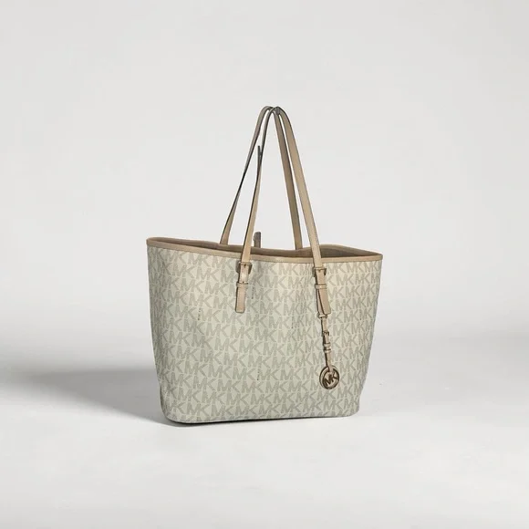 Michael Kors Jet Set Travel Large Top Zip Tote Vanilla Monogram - Picture 2 of 7